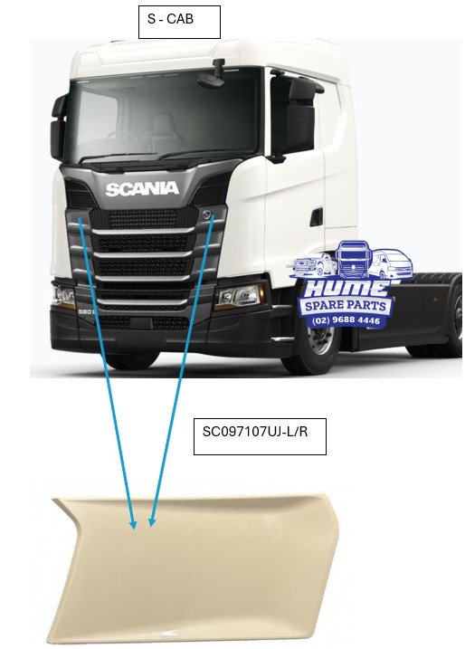 UPPER GRILLE - LHS END GARNISH UPPER FOR SCANIA R/S CAB 2017 - ON.